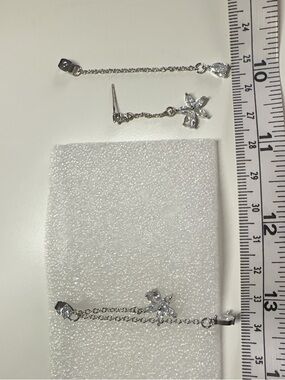 Dainty Silver Drop Earrings with Crystal Flower Accent